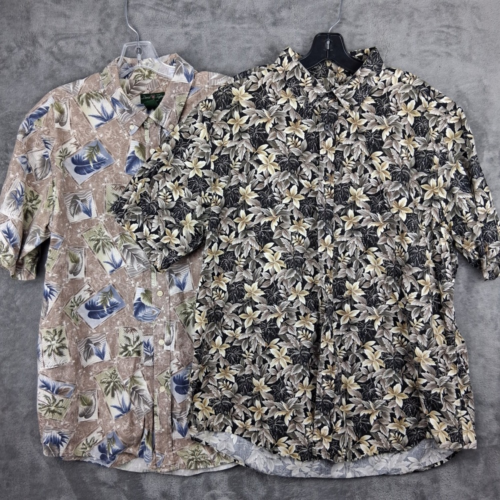 2 David Taylor Collection Mens XL Cotton Floral Palm Tropical Button Down Shirt